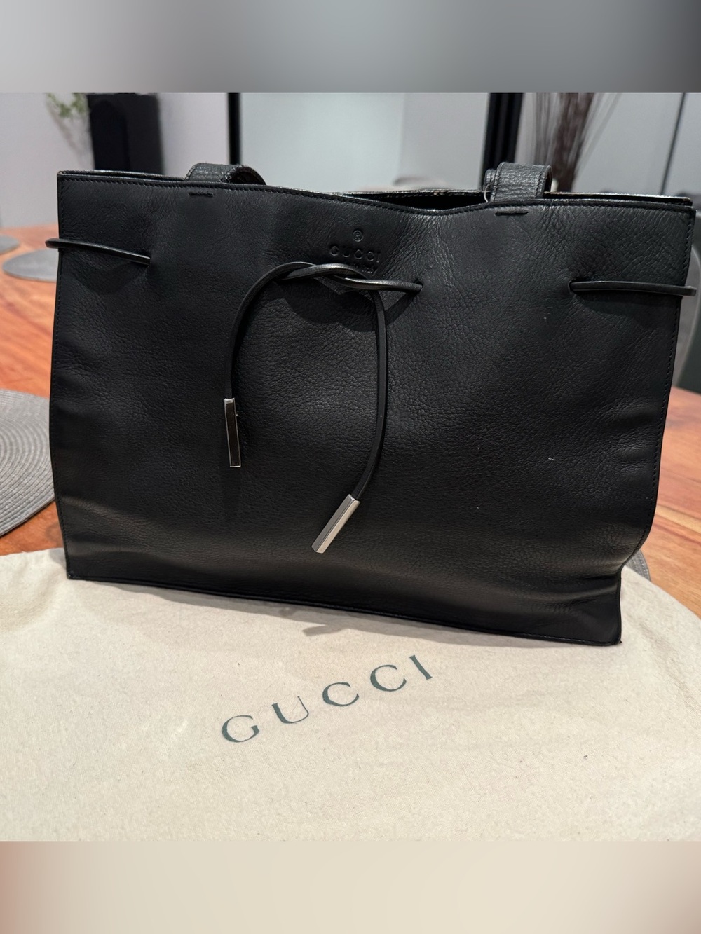 Authentic Vintage Gucci Black Tote handbag with drawstring